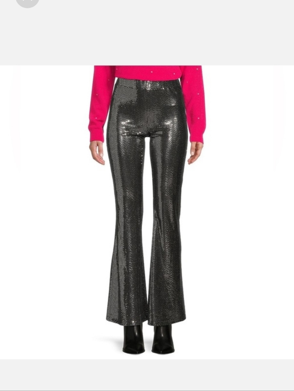 Chelsea & Violet High-Shine Silver Sequin Flare Pants